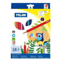 Milan Lot de 18 Crayons de Couleur Hexagonaux - Mine 2,9 mm - Trait Uniforme - Incassable - Couleurs Assorties