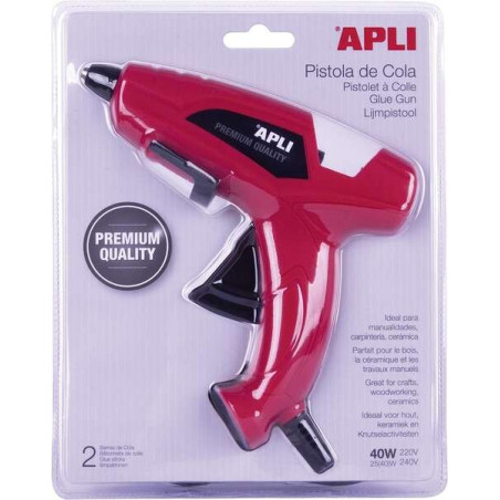 Pistolet à colle thermofusible Apli 40 W pour bâtons de Ø11 mm – Comprend 2 bâtons de colle Ø11 mm x 10 cm – Couleur rouge