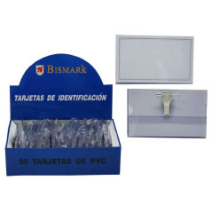 Pack de 50 - Porte-nom Bismark avec clip et épingle - Transparent
