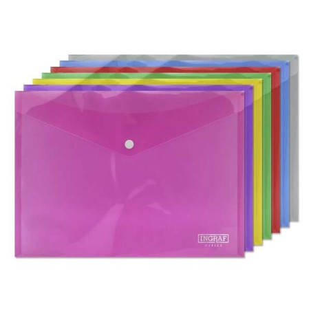 Ingraf Lot de 10 Enveloppes avec Fermeture à Fermoir - Polypropylène - Format A4 - Couleurs Assorties