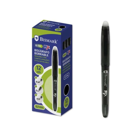 Pack de 12 - BISMARK FIX BOLIGRAPH BOLIGHT - POINTE 0,7MM - AVEC CAPUCHON - COULEUR NOIR