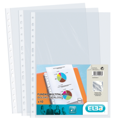 Elba Pack de 10 Couvertures PP Multi-Percées 70 Microns - Format Folio - Finition Cristal - Transparent