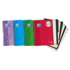 Pack de 5 - Oxford School Classic Europeanbook 4 Cahier à Double Spirale A4+ Grille 5x5 - 120 Feuilles Micro-Perforées 4 Trous