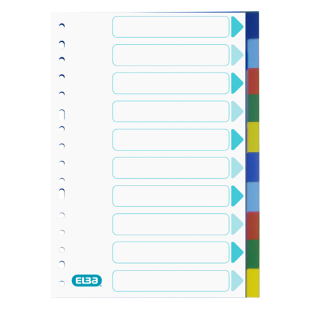 Elba Folio Intercalaires 10 Positions 120 Microns Plastique - Résistant et Durable - Facile à Identifier - Couleurs Assorties