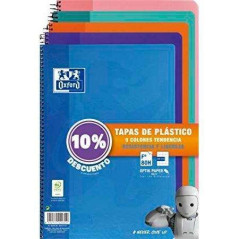 Oxford Classic Pack de 5 Cahiers à Spirale Carrés Format Folio 4x4mm - 80 Feuilles - Couverture Plastique