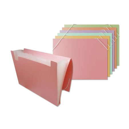 Bismark Pack de 8 Chemises à Soufflet en Polypropylène - 12 Départements - Fermeture avec Elastiques - Couleurs Pastel Assorties