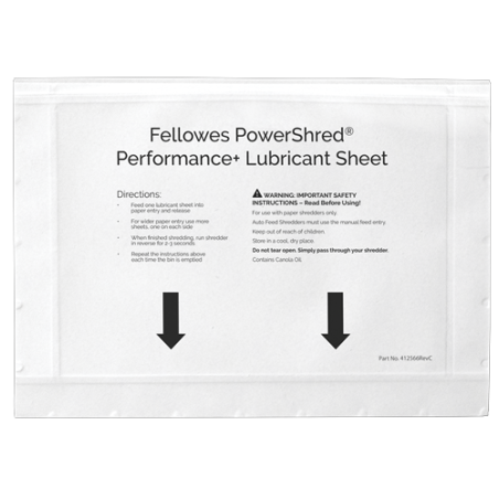 Fellowes Pack de 10 Feuilles Lubrifiantes pour Broyeurs - Améliore les performances et évite les bourrages - Huile Végétale