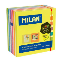Milan Bloc de 400 Notes Autocollantes Néon - Amovibles - 76 mm x 76 mm - Couleurs Assorties