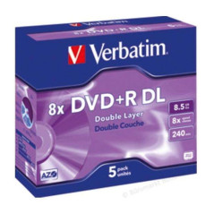 Boîte Verbatim DVD+R Double Couche 8x 8,5 Go (Pack 5 Unités)