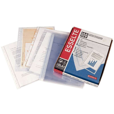 Esselte Lot de 100 pochettes porte-documents A4 PP multi-trous 80 microns – 11 trous – qualité standard – texture cristal