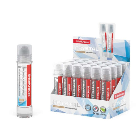 Pack de 24 - Erichkrause Crystal - Colle de bureau haute transparence - Applicateur en silicone souple - Non toxique