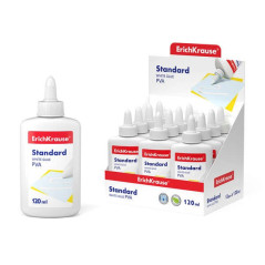 Pack de 12 - Erichkrause Colle Blanche PVA Standard 120 ml - Applicateur autonettoyant - Régulateur d'intensité - Non toxique