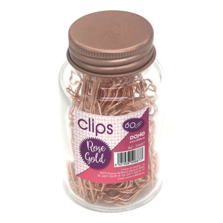 Pot en verre Dohe avec 60 clips métalliques de 50 mm - Couleur or rose