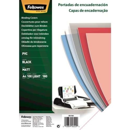 Fellowes Lot de 100 couvertures de reliure PVC A4 - 180 microns - Finition de qualité - Couleur Noir