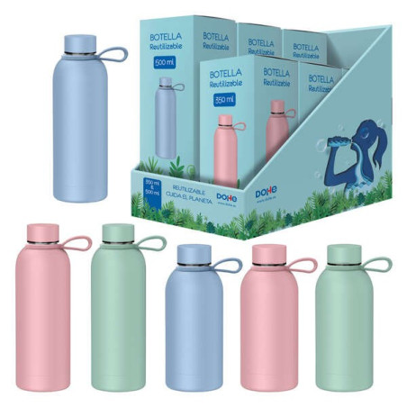 Dohe Présentoir de 6 Bouteilles Réutilisables 3x 500 ml et 3x 350 ml - Double Paroi Inox - Sans BPA