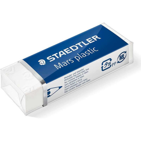 Pack de 20 - Gomme Staedtler Mars Plastic 526 50 - Plastique - Haute Précision - Couleur Blanc