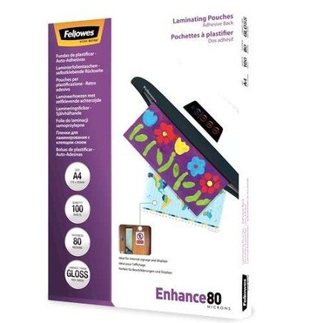 Fellowes Lot de 100 Pochettes de Plastification Brillantes Autocollantes A4 - 80 Microns - Haute Qualité - Transparent