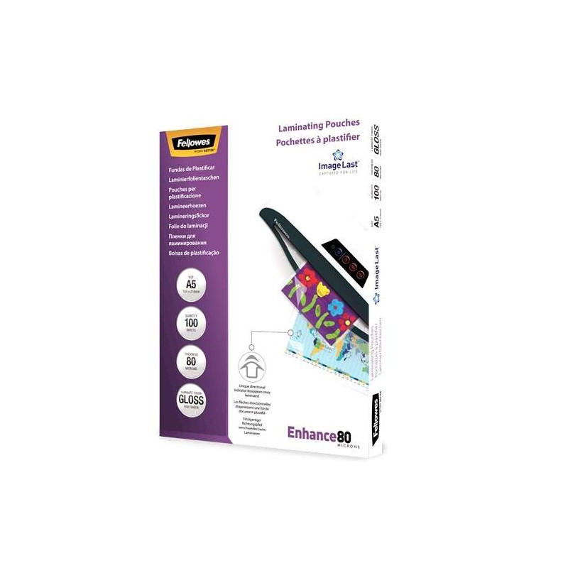 Fellowes Lot de 100 Pochettes de Plastification Brillantes A5 - 80 Microns - Haute Qualité - Transparent