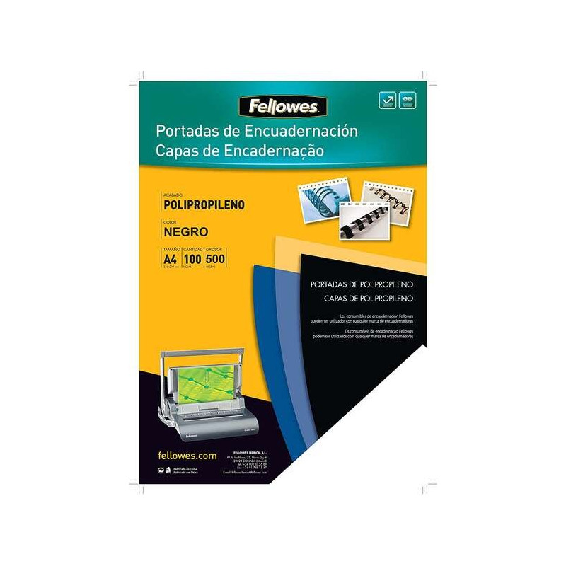Fellowes Lot de 100 couvertures A4 en polypropylène - 500 microns - Finition de qualité - Couleur Noir