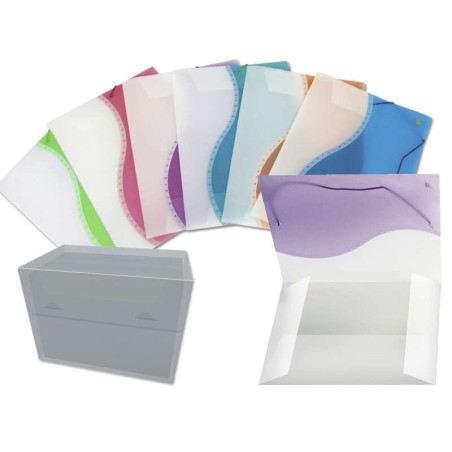 Bismark Pack de 6 Chemises à Rabat Bicolores en Polypropylène - Format A4+ - Fermeture Caoutchouc - Couleurs Assorties
