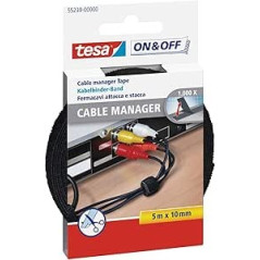 Tesa On Off Cable Manager Pack de bandes Velcro 5 m x 10 mm Pour organiser les câbles Couleur noire