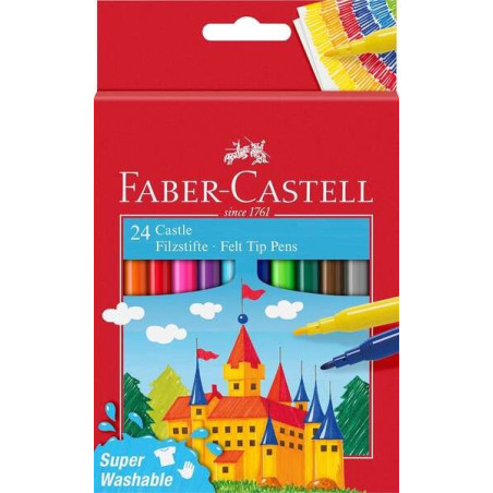 Faber-Castell Castle Pack de 24 marqueurs - Encre lavable à base deau - Couleurs assorties