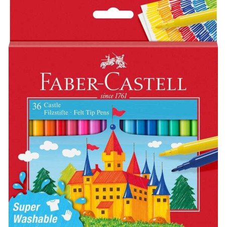 Faber-Castell Castle Pack de 36 marqueurs - Encre lavable à base deau - Couleurs assorties