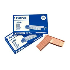 Petrus Staples 22/6 Cuivre - Jusqu'à 30 Feuilles - Boîte de 1000 Agrafes - Broche 6mm