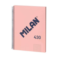 Cahier à Spirale Milan Serie 1918 Format A4 Grille 5x5mm - 80 Feuilles de 95 grm2 - Microperforé 4 Trous - Coloris Rose