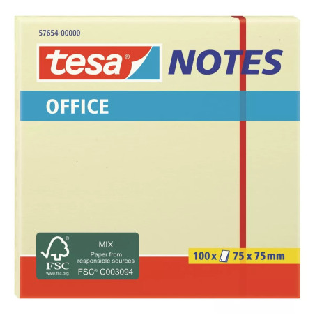Tesa Notes Bloc de 100 Notes Autocollantes 75x75mm - Sans Solvant - Repositionnable - Couleur Jaune