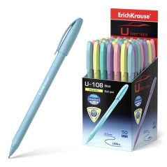 Pack de 50 - Stylo à bille Erichkrause U-108 Pastel Stick 1.0 - Technologie Ultra Glide - Encre bleue