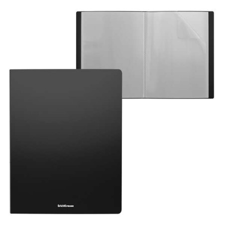 Pack de 4 - Chemises Erichkrause avec pochettes classiques mates - 30 pochettes - Format A4 - Couleur Noir