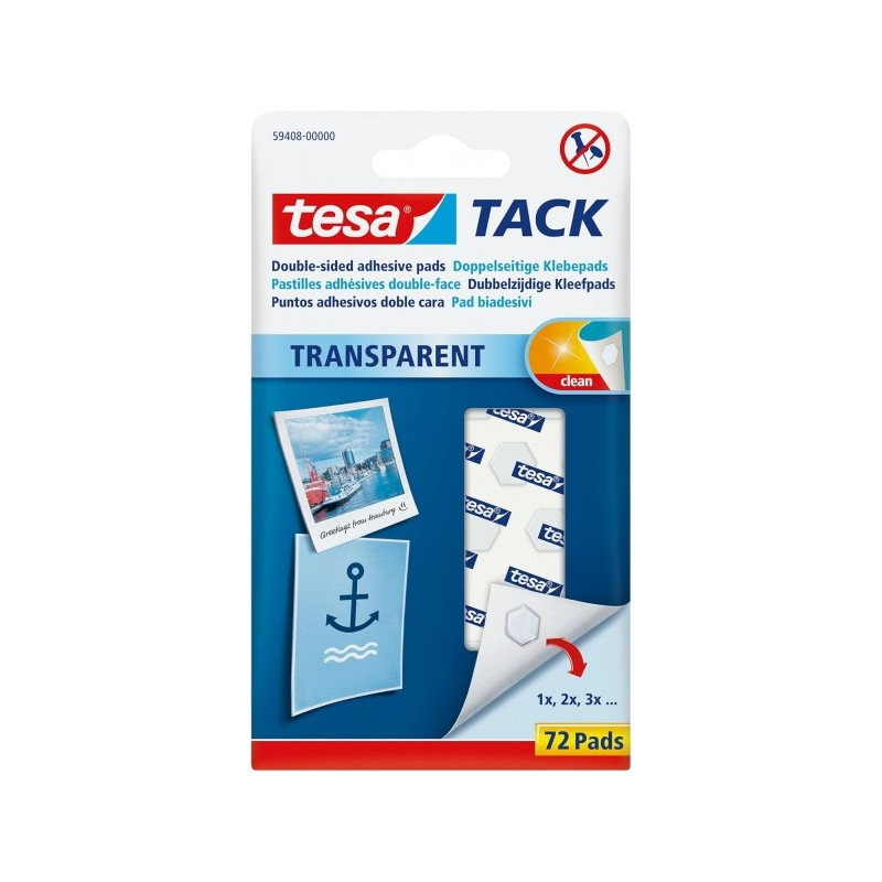 Tesa Tesatack Pack de 72 points adhésifs double face - Solide et propre - Transparent