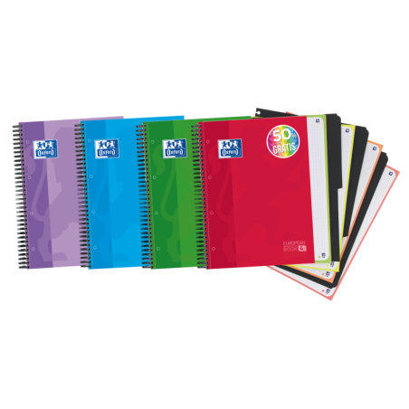 Pack de 5 - Oxford School Classic Europeanbook 4 Cahier à Double Spirale A4+ Grille 5x5 - 120 Feuilles Micro-Perforées 4 Trous