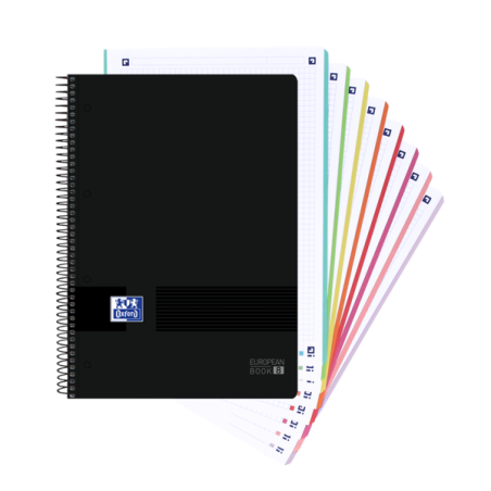 Pack de 5 - Oxford Black N'Colours Europeanbook A4+ - Couverture plastique résistante - 160 feuilles quadrillées 8,5x5,5