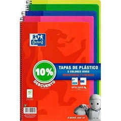 Oxford Classic Pack de 5 Cahiers à Spirale Carrés Format Folio 4x4mm - 80 Feuilles - Couverture Plastique