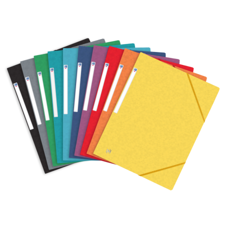 Pack de 10 - Chemise Oxford Top File A4 Caoutchouc - Couverture Souple - 3 Rabats - Dos 20mm - Couleurs Assorties