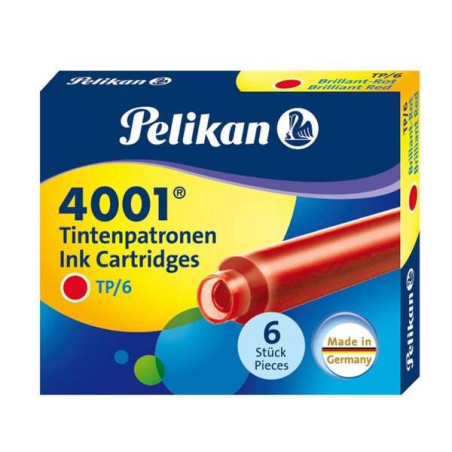 Pelikan Boite de 6 Cartouches 4001 TP/6 - Compatible avec les Stylos Plume Pelikan 4001 - Couleur Rouge