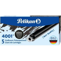 Pelikan 4001 GTP/5 Pack de 5 Cartouches Longues - Encre Haute Qualité - Compatible Stylos Plume - Couleur Noir