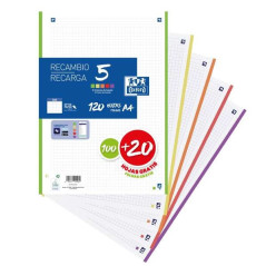 Oxford 5 Recharge de 120 Feuilles Format A4 Carré 5x5mm 4 Trous - Bande de 5 Couleurs Vives