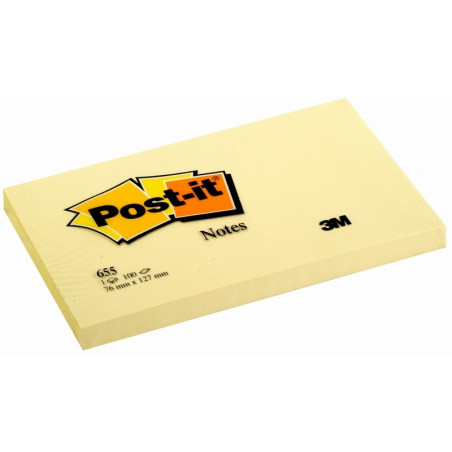Bloc Post-it de 100 Notes Autocollantes Amovibles Jaune Canari 76x127 mm - Papier certifié PEFC - 7100090881