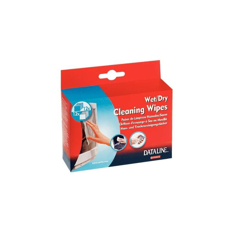 Esselte Pack de 12 lingettes sèches et 12 lingettes humides pour écrans - Conditionnées en sachets - Enlève la poussière