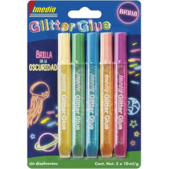 Pack de 10 - Imedio Colle Pailletée "Glow in the Dark" Pack de 5 Tubes de Colle Pailletée 10 ml - Brille dans le Noir