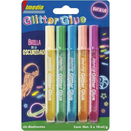 Pack de 10 - Imedio Colle Pailletée "Glow in the Dark" Pack de 5 Tubes de Colle Pailletée 10 ml - Brille dans le Noir