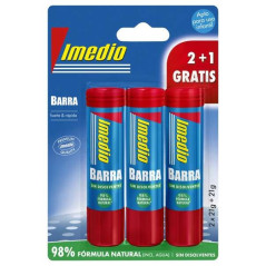Imedio Pack de 3 Bâtons de Colle 21 g - Sans Solvant - Lavable - Adapté à un Usage Scolaire