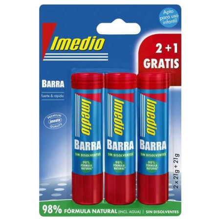 Imedio Pack de 3 Bâtons de Colle 21 g - Sans Solvant - Lavable - Adapté à un Usage Scolaire
