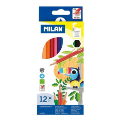 Milan Lot de 12 Crayons de Couleur Hexagonaux - Mine 2,9 mm - Trait Uniforme - Incassable - Couleurs Assorties