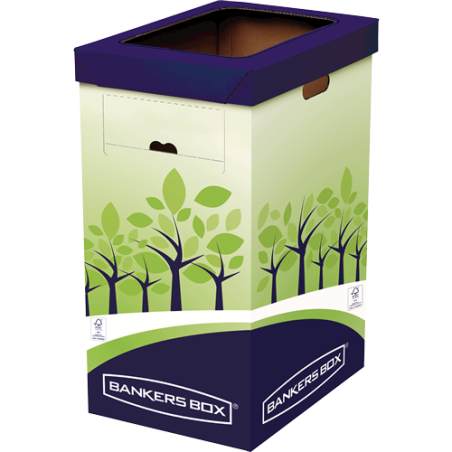 Pack de 2 - Conteneur de recyclage Fellowes Bankers Box 69L - Certification FSC - Double ouverture - En carton recyclé résistant