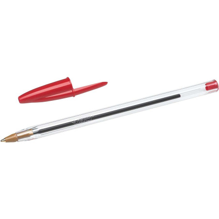 Pack de 50 - Stylo Bille Bic Cristal Original - Pointe Ronde 1,0 mm - Course 0,4 mm - Encre à Base d'Huile - Couleur Rouge