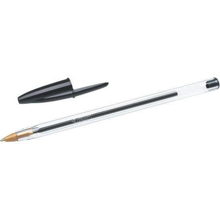 Pack de 50 - Stylo Bille Bic Cristal Original - Pointe Ronde 1,0 mm - Course 0,4 mm - Encre à Base d'Huile - Couleur Noir